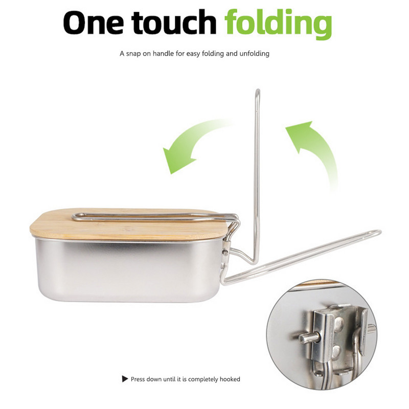 900 ml-es kültéri kemping ebédlődoboz rozsdamentes acél túra bádog piknik ételebéd edény bambusz borítással CLS vágódeszkával