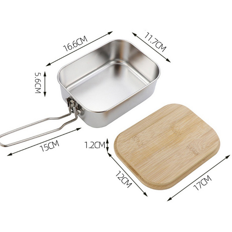 900 ml-es kültéri kemping ebédlődoboz rozsdamentes acél túra bádog piknik ételebéd edény bambusz borítással CLS vágódeszkával
