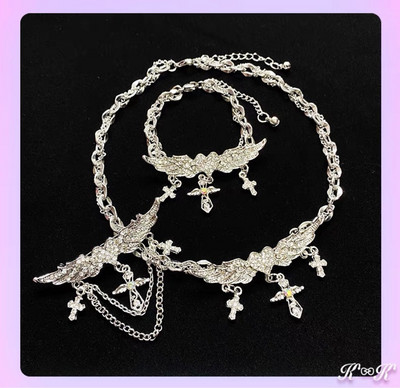 Rhinestone Love Heart Angel Wings Cross Choker nyaklánc nőknek Édes Cool Trend Charm karkötő Kitűnő divatos Y2k ékszerek