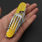 Πολυλειτουργική αναδιπλούμενη τσέπη από ανοξείδωτο ατσάλι για υπαίθριο κάμπινγκ Μαχαιροπίρουνα για πικ-νικ Μαχαιροπήρουνα Κουτάλια Επιτραπέζια εξαρτήματα