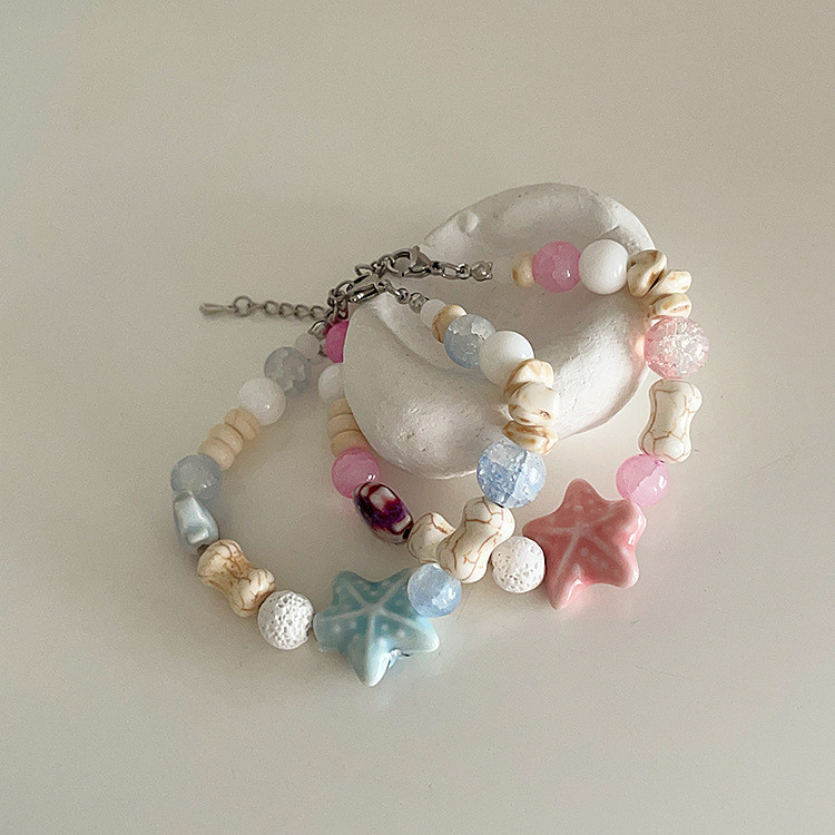 Jauna, moderna jūraszvaigznes gliemežvāku akmens krelles rokassprādze sievietēm Radoša, salds šarms, estētiski aksesuāri Vintage modes rotaslietas dāvana