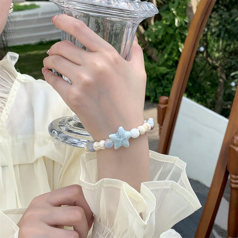 Jauna, moderna jūraszvaigznes gliemežvāku akmens krelles rokassprādze sievietēm Radoša, salds šarms, estētiski aksesuāri Vintage modes rotaslietas dāvana