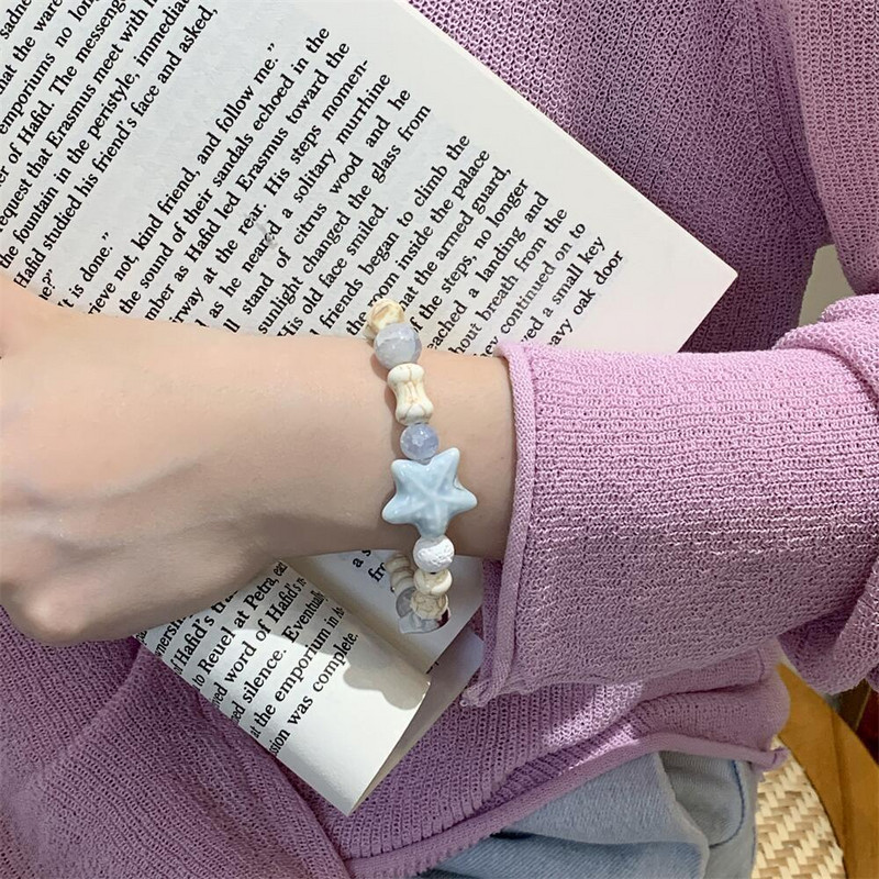 Jauna, moderna jūraszvaigznes gliemežvāku akmens krelles rokassprādze sievietēm Radoša, salds šarms, estētiski aksesuāri Vintage modes rotaslietas dāvana