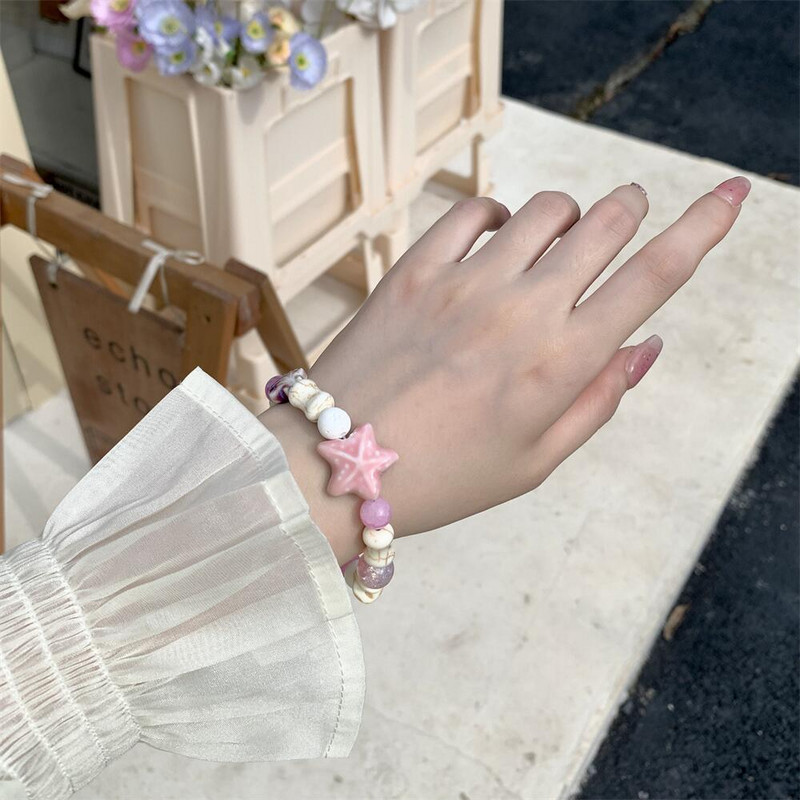 Jauna, moderna jūraszvaigznes gliemežvāku akmens krelles rokassprādze sievietēm Radoša, salds šarms, estētiski aksesuāri Vintage modes rotaslietas dāvana