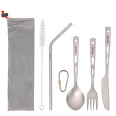 3 részes evőeszköz készlet titán kültéri kemping túrázás piknik kanál kés evővilla kemping étkészlethez