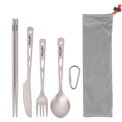 3 részes evőeszköz készlet titán kültéri kemping túrázás piknik kanál kés evővilla kemping étkészlethez