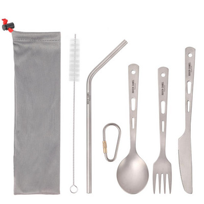 3 részes evőeszköz készlet titán kültéri kemping túrázás piknik kanál kés evővilla kemping étkészlethez