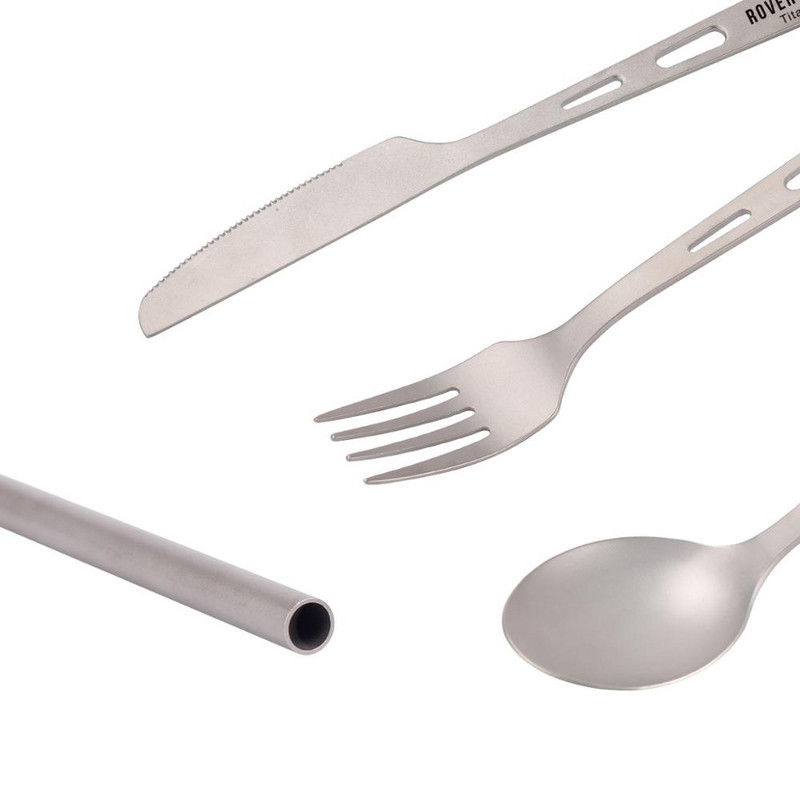 3 részes evőeszköz készlet titán kültéri kemping túrázás piknik kanál kés evővilla kemping étkészlethez