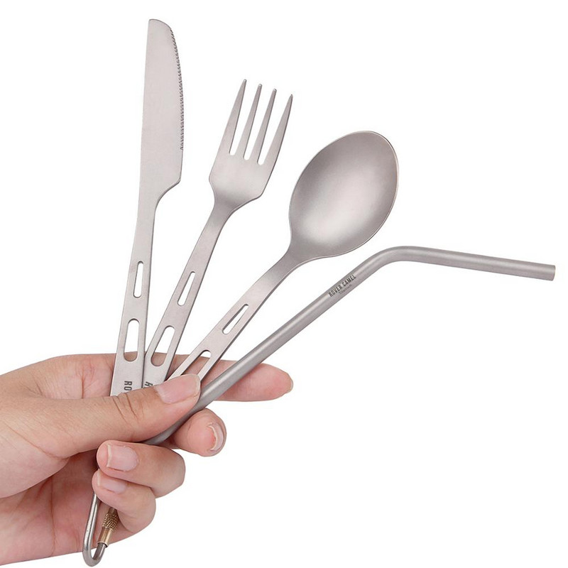 3 részes evőeszköz készlet titán kültéri kemping túrázás piknik kanál kés evővilla kemping étkészlethez