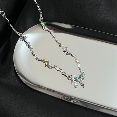 Blue Crystal Butterfly Choker kaklarota sievietēm Romantiska, salda, forša, estētiska, šarma, rokassprādzes auskari sievietēm 2023. gada tendence