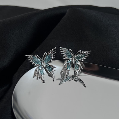 Blue Crystal Butterfly Choker kaklarota sievietēm Romantiska, salda, forša, estētiska, šarma, rokassprādzes auskari sievietēm 2023. gada tendence