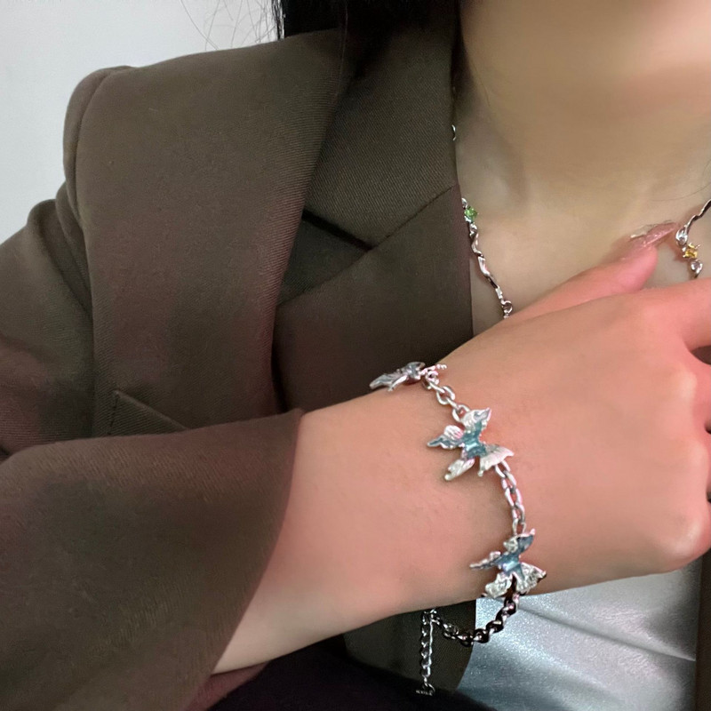 Blue Crystal Butterfly Choker kaklarota sievietēm Romantiska, salda, forša, estētiska, šarma, rokassprādzes auskari sievietēm 2023. gada tendence