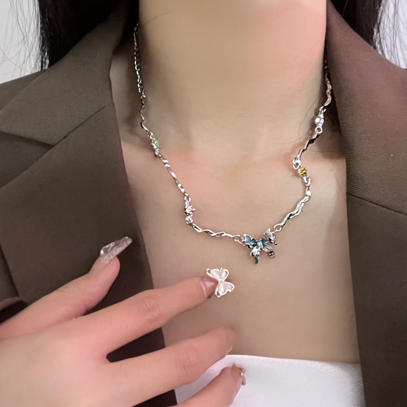 Blue Crystal Butterfly Choker kaklarota sievietēm Romantiska, salda, forša, estētiska, šarma, rokassprādzes auskari sievietēm 2023. gada tendence