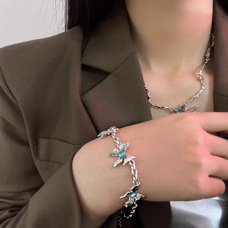 Blue Crystal Butterfly Choker kaklarota sievietēm Romantiska, salda, forša, estētiska, šarma, rokassprādzes auskari sievietēm 2023. gada tendence