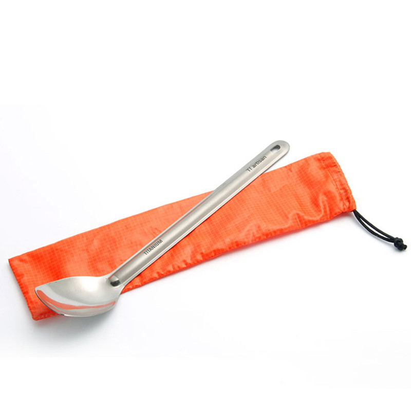 Tiartisan Long Handle Spoon Picnic Κουτάλι Titanium 225mm Camping Spoon Outdoor Titanium Tagnery Western Dessert Ta8120