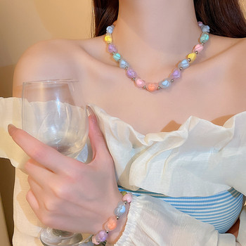 Корейска мода Цветни любовни сърца Мъниста Колье Колие за жени Сладка сладка гривна с талисман Естетически актуални бижута за 2023 г.