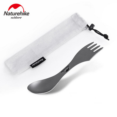 Naturehike 3 viename Titano stalo reikmenų rinkiniai Šaukštas Peilis Šakutė Spork Lauko Stovykla žygiai Iškylai Vakarienės reikmenys