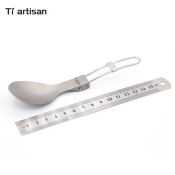 Tiartisan Titanium διπλωμένη λαβή Spoon Camping μαχαιροπίρουνα Φορητά επιτραπέζια σκεύη πικ-νικ με λαβή 304 από ανοξείδωτο ατσάλι Spork Knife