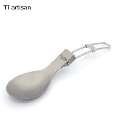 Tiartisan titan cu mâner pliat lingură tacâmuri de camping veselă portabilă de picnic cu mâner din oțel inoxidabil 304 cuțit de spork