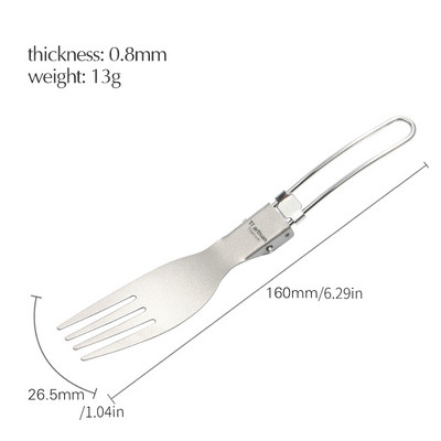 Tiartisan Titanium Hajtogatott nyél Spoon Camping Evőeszközök Hordozható Piknik étkészlet 304 Rozsdamentes acél nyéllel Spork Kés