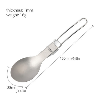 Tiartisan Titanium Hajtogatott nyél Spoon Camping Evőeszközök Hordozható Piknik étkészlet 304 Rozsdamentes acél nyéllel Spork Kés