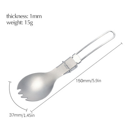 Tiartisan Titanium Hajtogatott nyél Spoon Camping Evőeszközök Hordozható Piknik étkészlet 304 Rozsdamentes acél nyéllel Spork Kés