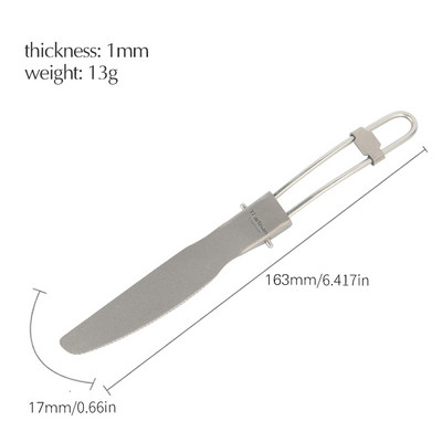 Tiartisan Titanium Hajtogatott nyél Spoon Camping Evőeszközök Hordozható Piknik étkészlet 304 Rozsdamentes acél nyéllel Spork Kés