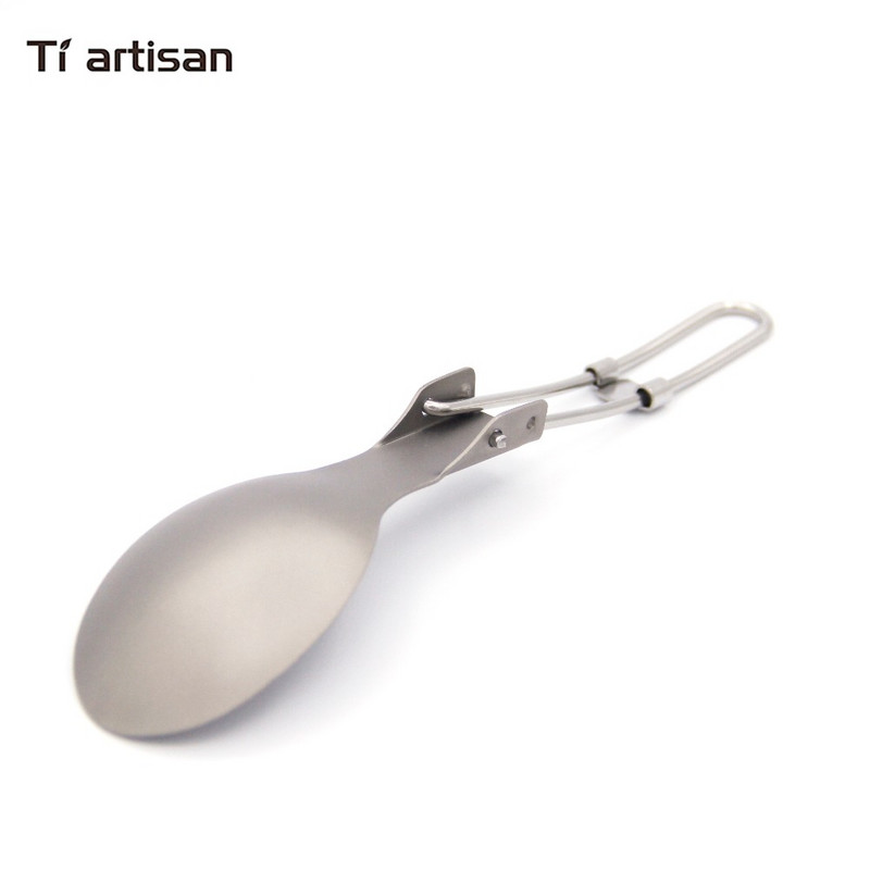 Tiartisan Titanium Hajtogatott nyél Spoon Camping Evőeszközök Hordozható Piknik étkészlet 304 Rozsdamentes acél nyéllel Spork Kés