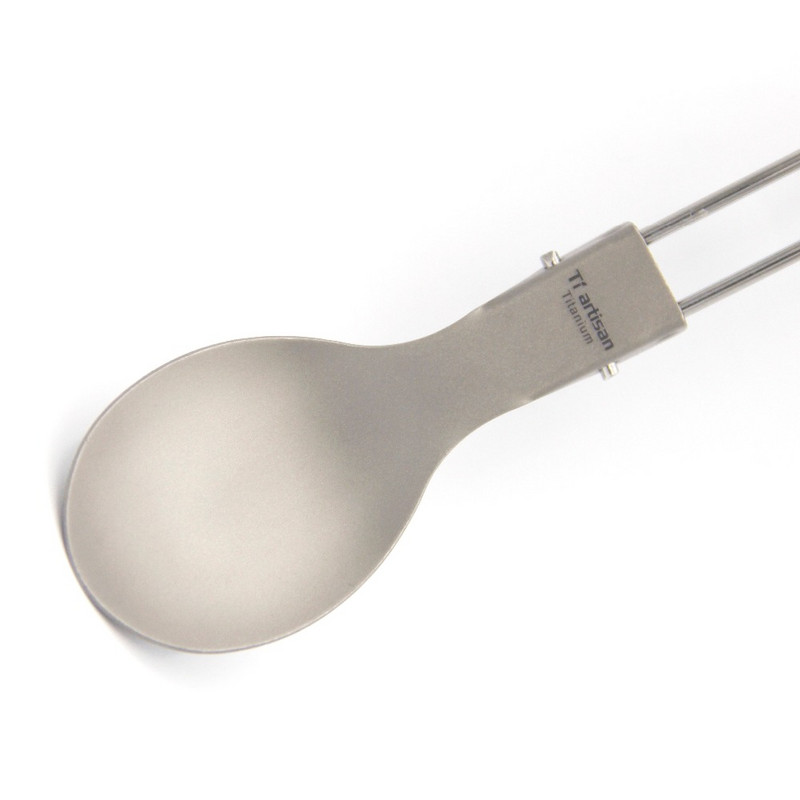 Tiartisan Titanium Hajtogatott nyél Spoon Camping Evőeszközök Hordozható Piknik étkészlet 304 Rozsdamentes acél nyéllel Spork Kés