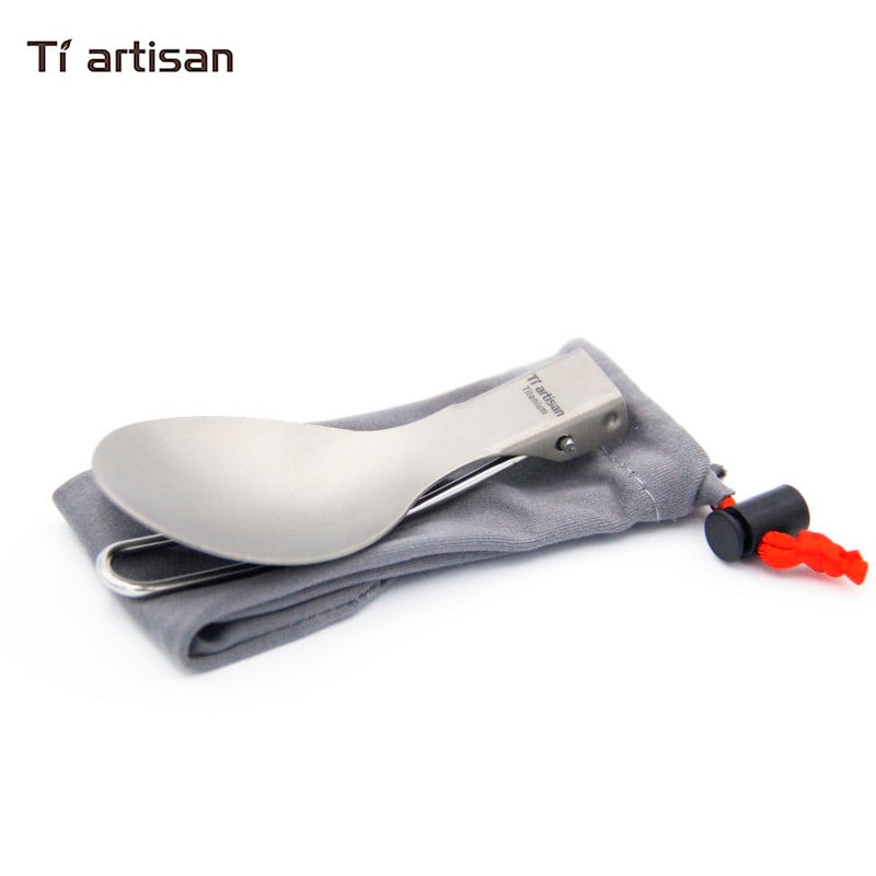 Tiartisan Titanium Hajtogatott nyél Spoon Camping Evőeszközök Hordozható Piknik étkészlet 304 Rozsdamentes acél nyéllel Spork Kés