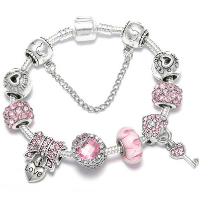 Vintage srebrne šarm narukvice za žene supruge DIY kristalne perle Brand Narukvica Pulseira nakit Posebna ponuda