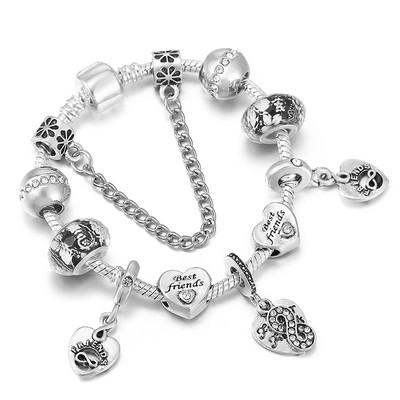 Vintage srebrne šarm narukvice za žene supruge DIY kristalne perle Brand Narukvica Pulseira nakit Posebna ponuda