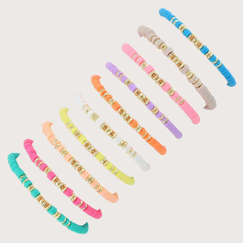 HERLOOK Boho juvelierizstrādājumu sakraušanas Heishi rokassprādzes sievietēm Vasaras polimēru māla krelles rokassprādze Zelta krāsā izvietotas krelles pulseri