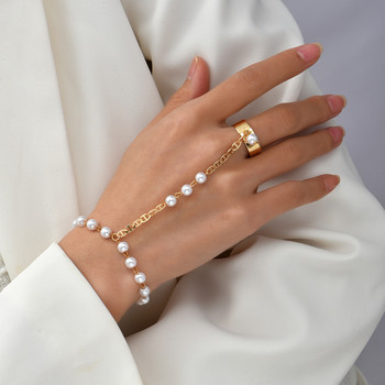 Проста сърце висулка верига гривна Link Connected Позлатени широки пръстени пръстени Гривни за жени Link Hand Harness Бижута