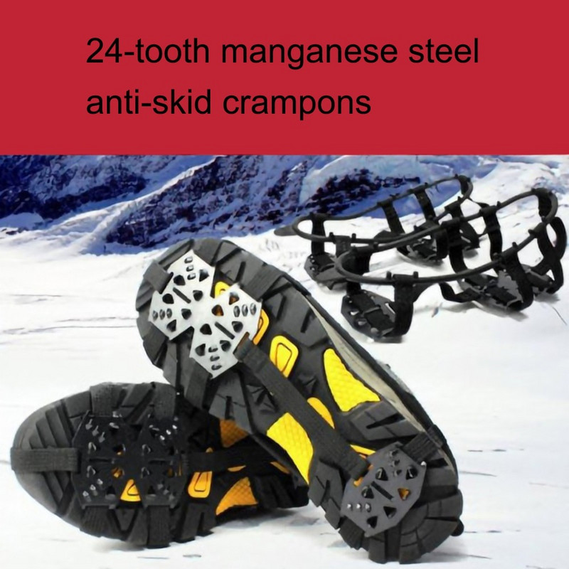 Pretslīdēšanas apavu pārsegi Sniega nagi āra 24zobu mangāna tērauda krampji nagi āra kāpšanas aprīkojums pārgājienu makšķerēšanas apavi