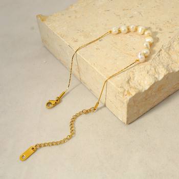 Минималистична естествена сладководна перлена гривна с мъниста Позлатена гривна от неръждаема стомана с верига за жени Елегантни бижута