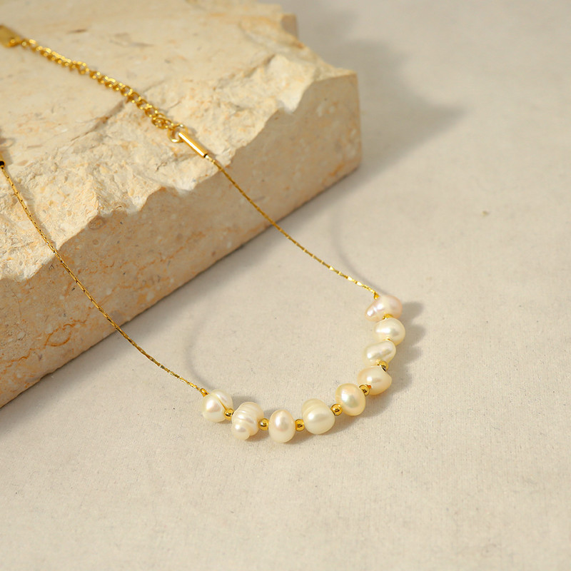 Minimālisma dabiska saldūdens pērļu aproce ar apzeltītu nerūsējošā tērauda ķēdes rokassprādzi sievietēm Elegantas rotaslietas