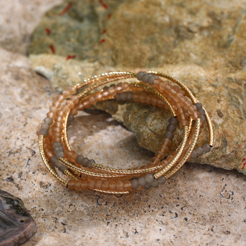 Jauna dizaina vintage krāsaina dabīgā akmens pērlīšu rokassprādze ar rokām rokām Bohēmijas etniski daudzslāņu ietīšana rokassprādzes rotaslietas dāvana