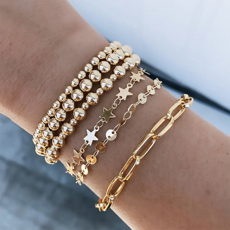 Karstā izpārdošana, zelta krāsas krelles rokassprādze sievietēm Jaunas modes lielas, apaļas krelles, rokām darinātas ķēdes rokassprādzes, burvīgas rotaslietas 2020