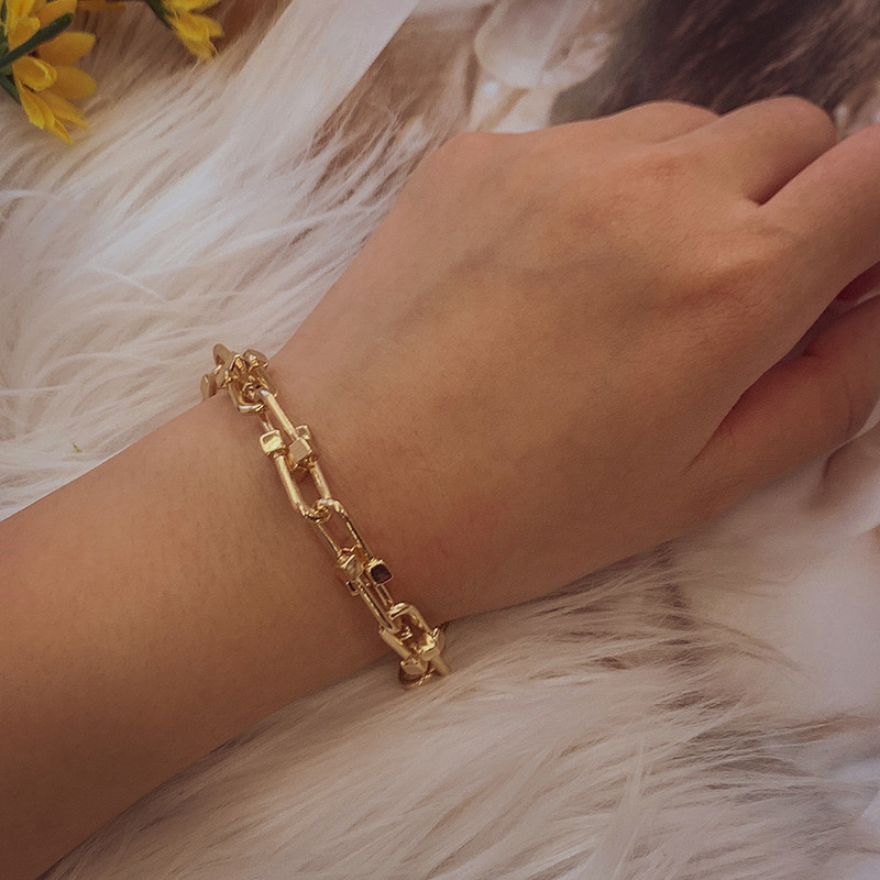 Sieviešu rokassprādze zelta krāsā, bieza, kupla ķēdes rokassprādzes Jauna modes šarmu rokassprādze sievietēm Hip Hop rotaslietas