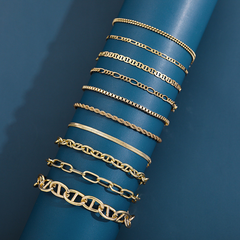 Punk Multistyle Zelta Krāsa Metāla Čūskas Link Ķēdes Rokassprādzes Sievietēm Modes Virve Figaro Rokassprādzes Hip Hop Rotaslietas Dāvana