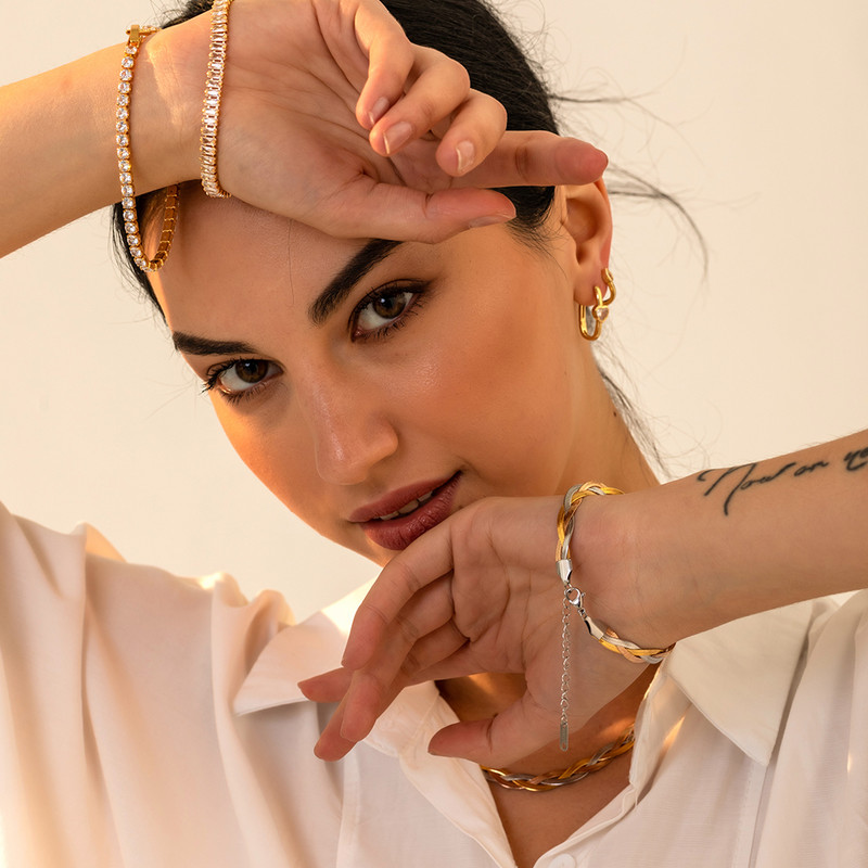 Modna narukvica sa zmijskim lancem za žene Metalni kubanski lanac od nehrđajućeg čelika s kristalnim teniskim narukvicama na ruci Nakit