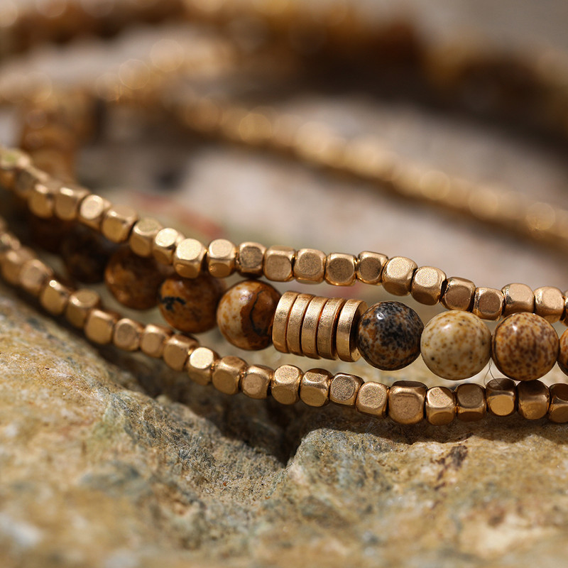 Vintage gyöngyökkel díszített természetes kőből készült elasztikus pulzera kézzel készített karkötő nőknek Báj többrétegű négyzet alakú gyöngyök karkötők női ékszerek