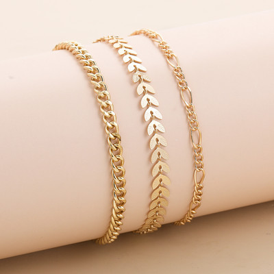 Minimālisma zelta krāsas Fishbone Link ķēdes rokassprādzes sievietēm vīriešiem Jauns modes Figaro šarms rokassprādzes komplekts sieviešu rotaslietas dāvana 3gab.