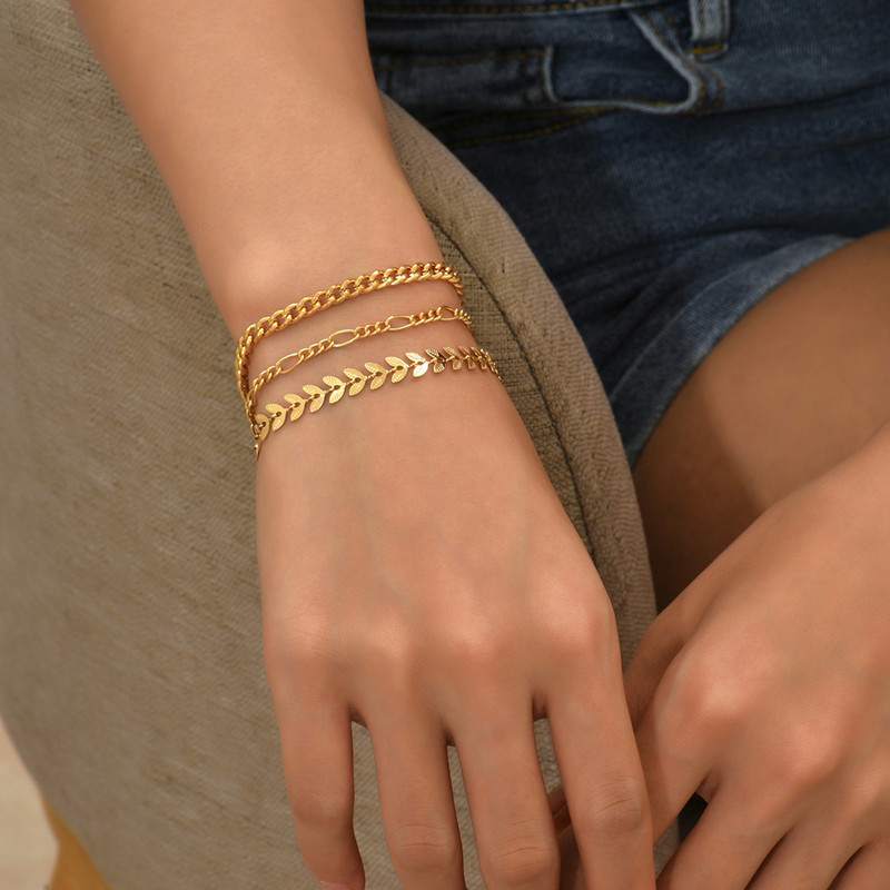 Minimālisma zelta krāsas Fishbone Link ķēdes rokassprādzes sievietēm vīriešiem Jauns modes Figaro šarms rokassprādzes komplekts sieviešu rotaslietas dāvana 3gab.