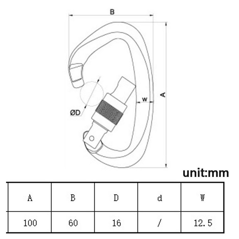 1vnt Profesionalus laipiojimo karabinas 25KN D formos laipiojimo sagties spynos saugos užraktas lauko laipiojimo įrangos priedai