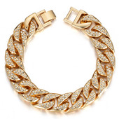 Zelta krāsa 17/19cm Kubas Miami Link ķēdes rokassprādzes vīriešiem Sievietēm Hip Hop Rhinestone Pave Rokassprādzes Rokas rotaslietas