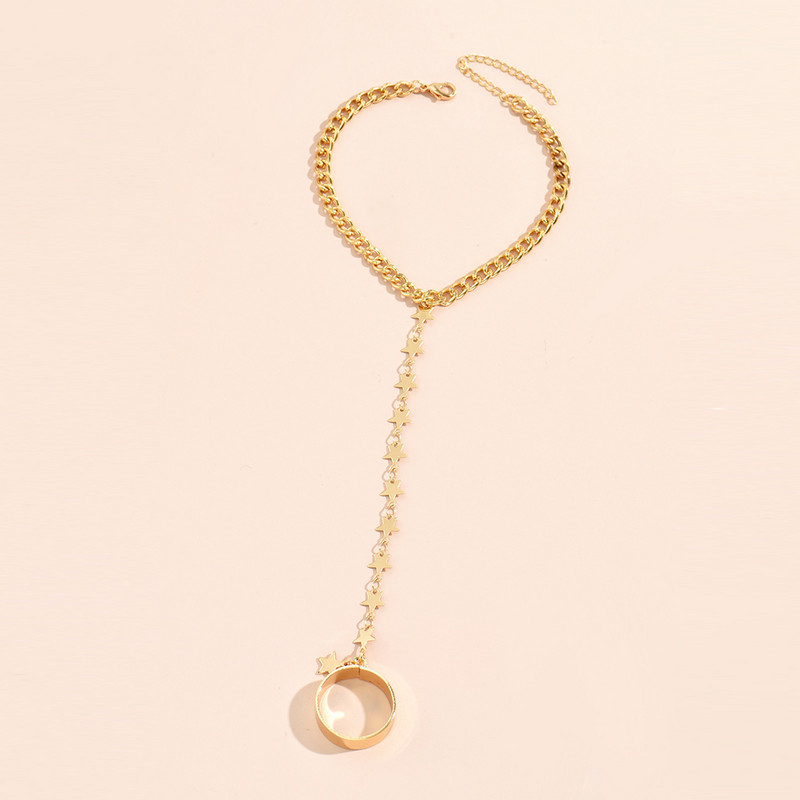 Zelta krāsas Zvaigznes formas ķēde savienojošas rokas rokassprādzes ar rokassprādzi sievietēm Biezas ķēdes rokassprādzes, kas savienotas ar rokām, pāra rotaslietas