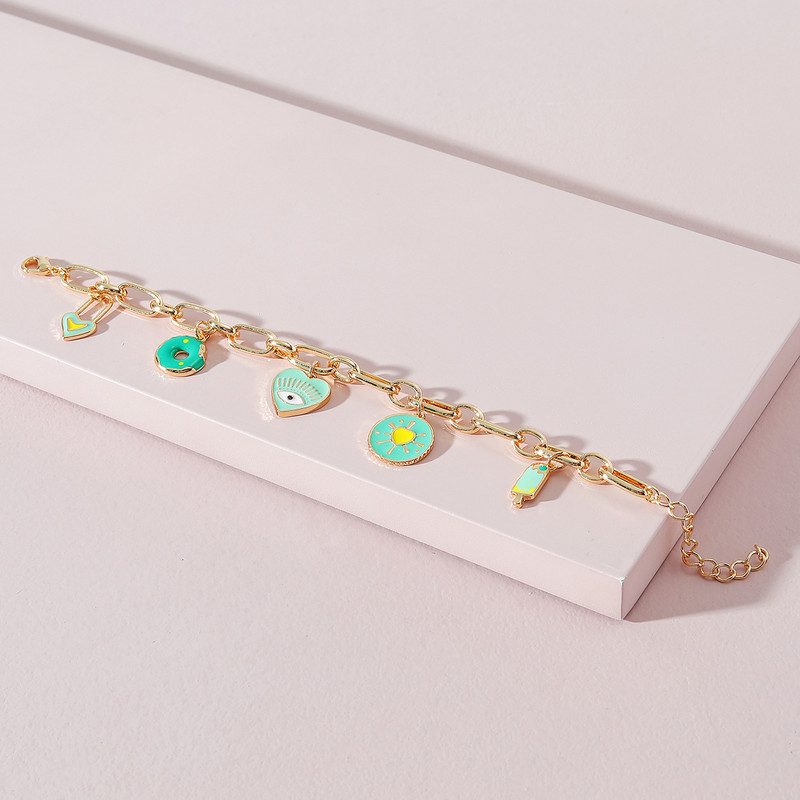 Divat aranyos zománc színű kerek fánk szerelmes szív bűbájos karkötő nőknek vastag lánc karkötők esztétikus ékszer ajándék