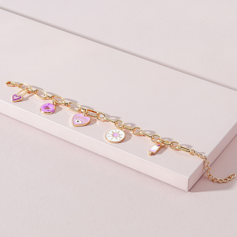 Divat aranyos zománc színű kerek fánk szerelmes szív bűbájos karkötő nőknek vastag lánc karkötők esztétikus ékszer ajándék